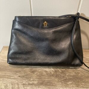 Vtg Etienne Aigner Clutch/Crossbody Purse Black Genuine Leather Classic Gold